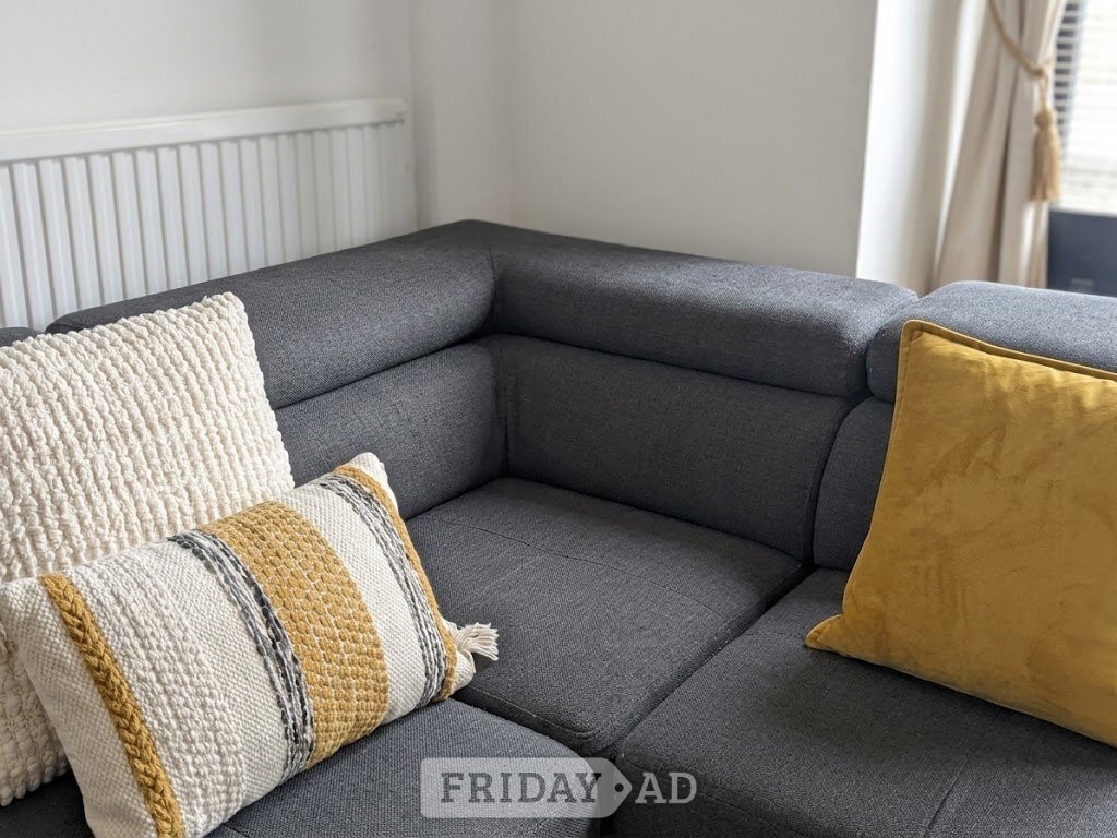 Modern Grey L-Shape Sofa Bed with Adjustable Headrests (275cm x 2 - Furniture in Peterborough