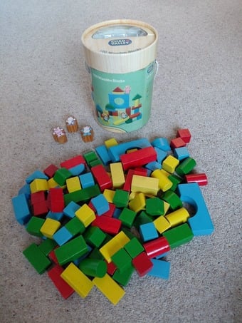 Chad Valley Wooden Building Blocks with Storage Tub