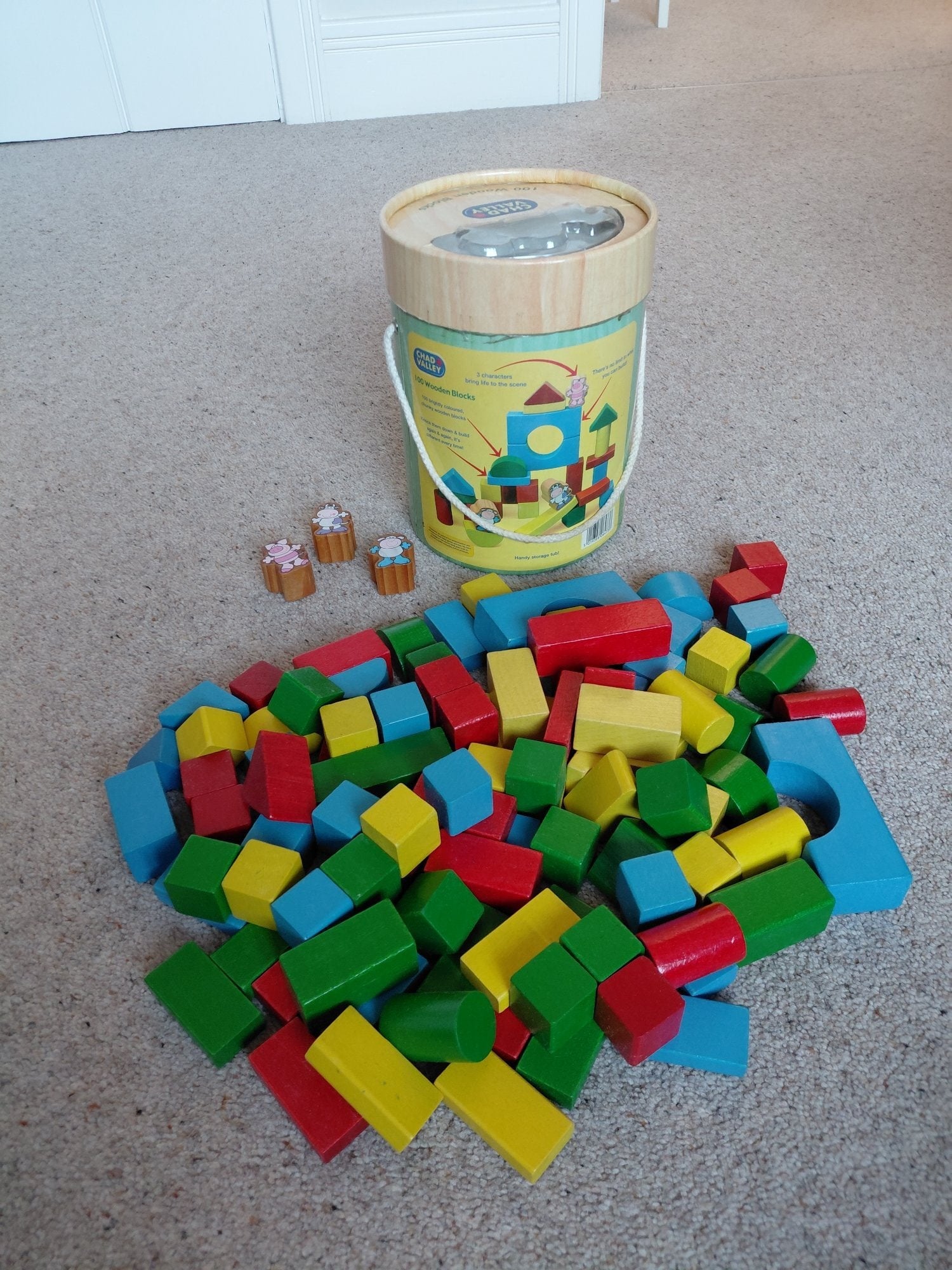 Chad Valley Wooden Building Blocks with Storage Tub