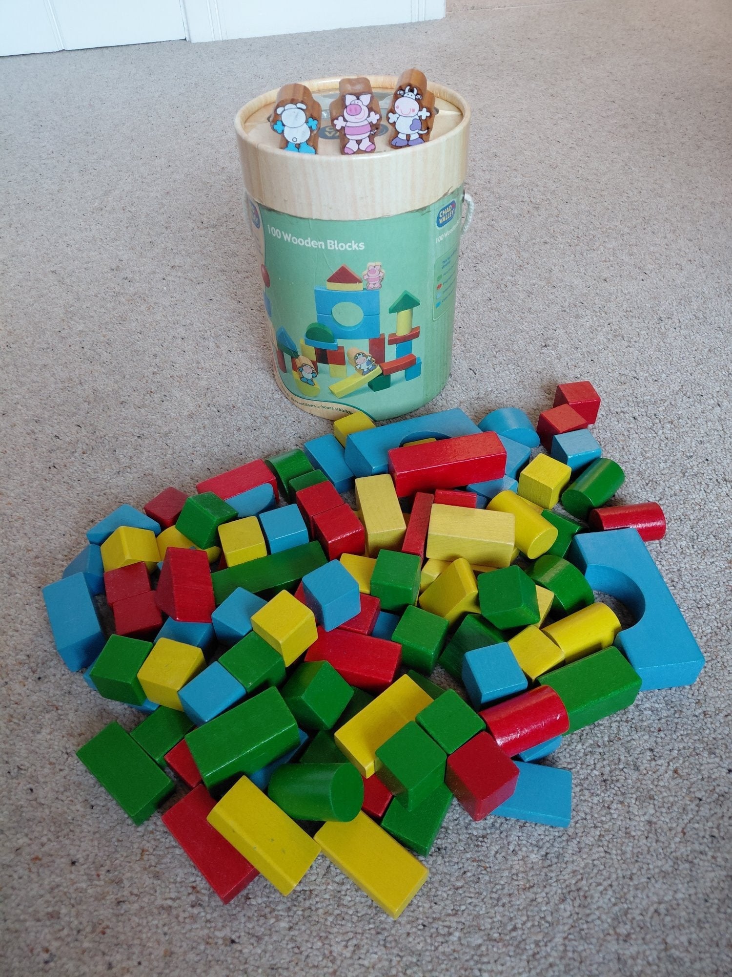 Chad Valley Wooden Building Blocks with Storage Tub - Baby & Kids