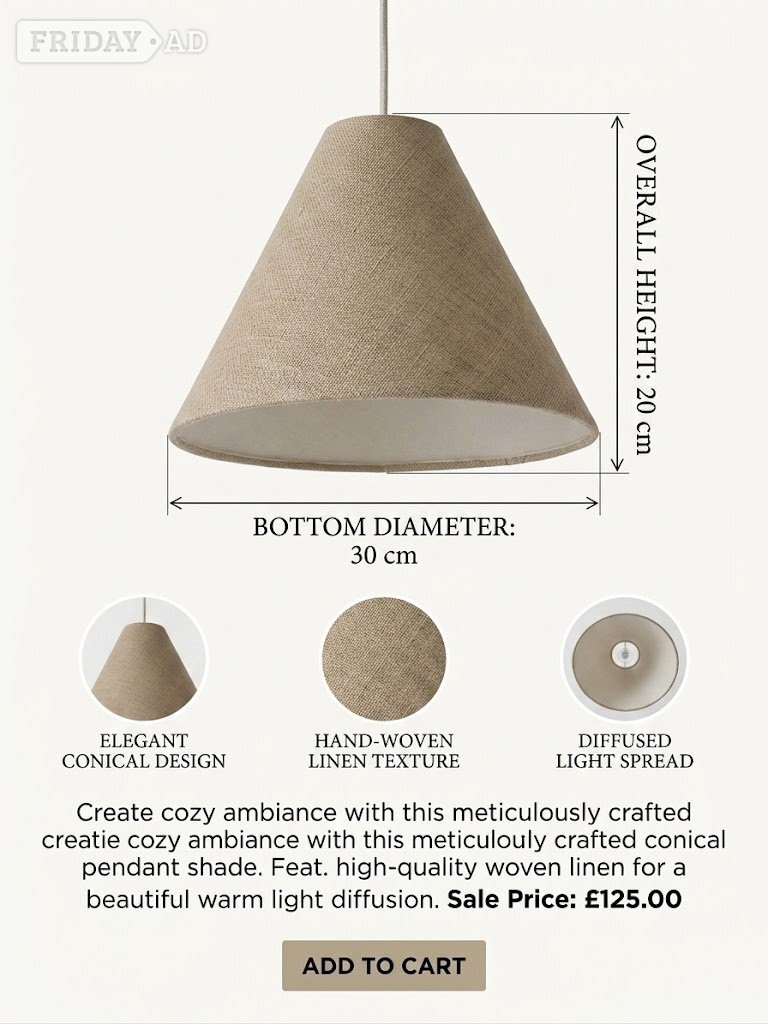 Fabric Pendant Light Shade - Beige, Good condition