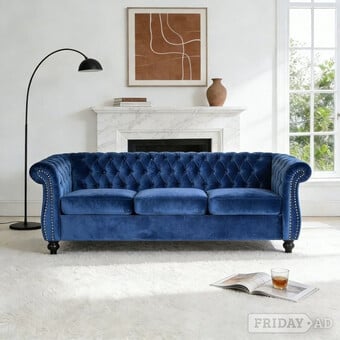 superb vintage chesterfield sofa blue valvet  exceptional patina