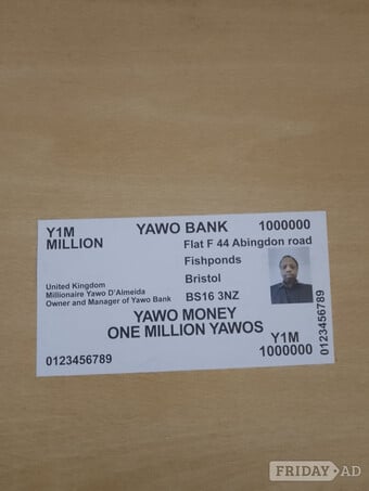 Millionaire Yawo D'almeida Y1M Banknote For Sale 