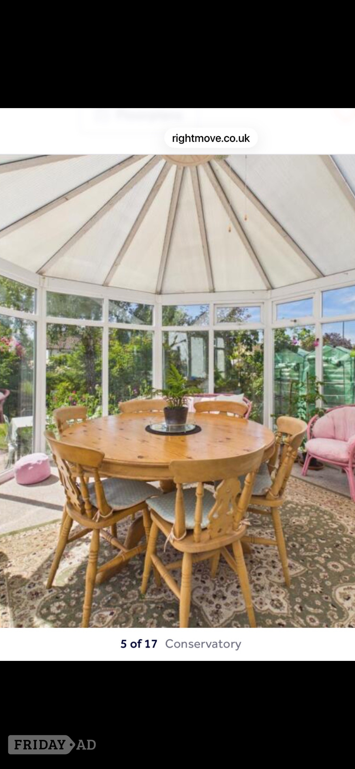 Large round solid pine pedestal Dining table and  six chairs  in Crawley