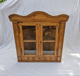 Large Antique Stripped Pine Glazed Corner Cupboard Cabinet