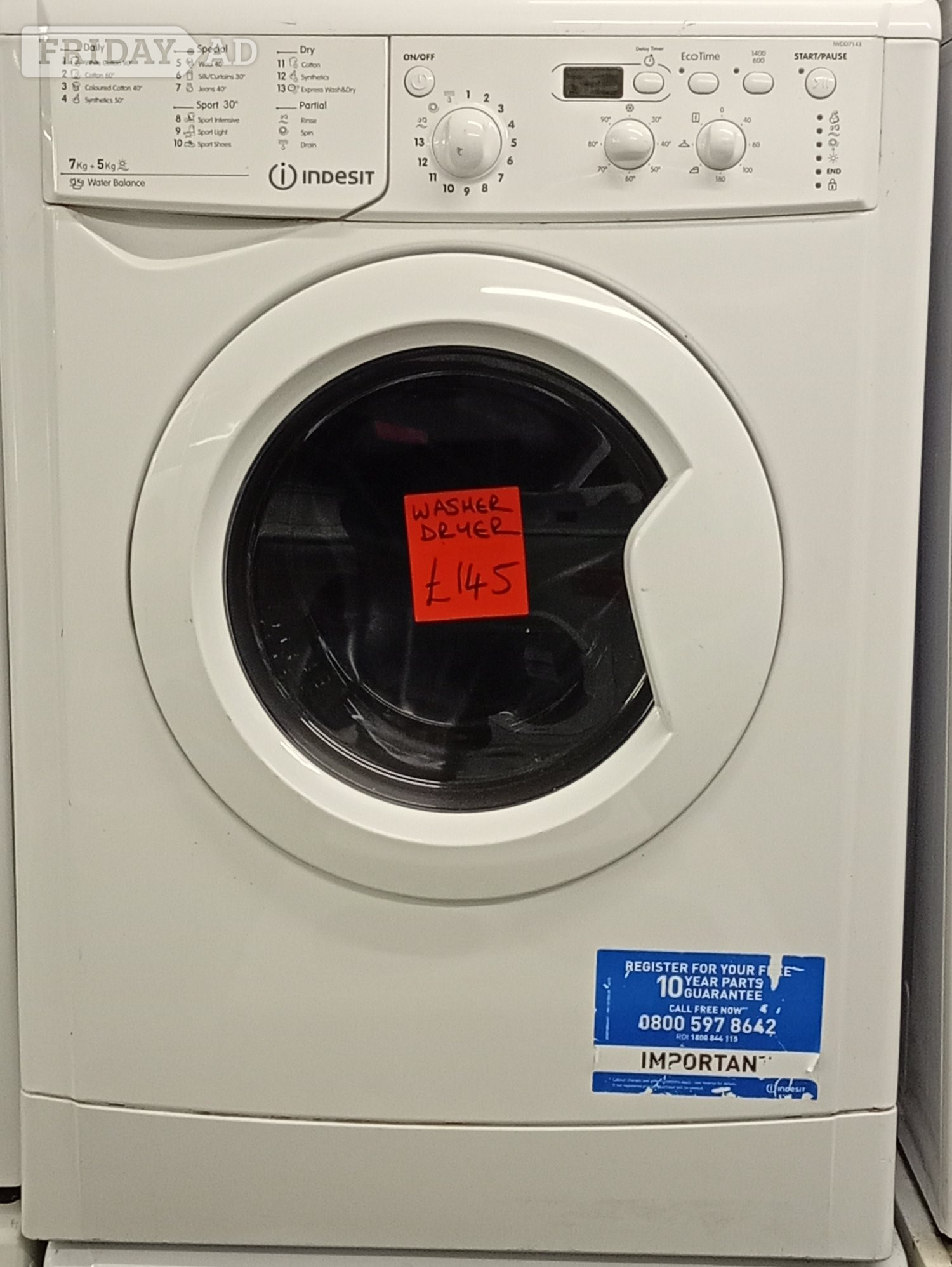INDESIT 7kg wash & 5kg dry water balance washer dryer  in Chesham