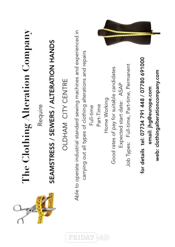 URGENT REQUIREMENT FOR SEAMSTRESS / SEWERS /  OLDHAM CITY CENTRE  in Oldham