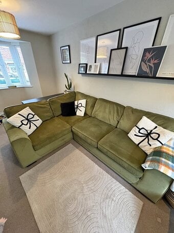 Olive Green Plush Velvet 4x Seater Corner Comfy Sofa with Pouffe