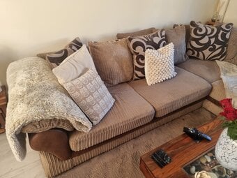 L shape corner sofa cost £3500 with round cuddle chair 