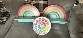 Children wooden shelves and clock 