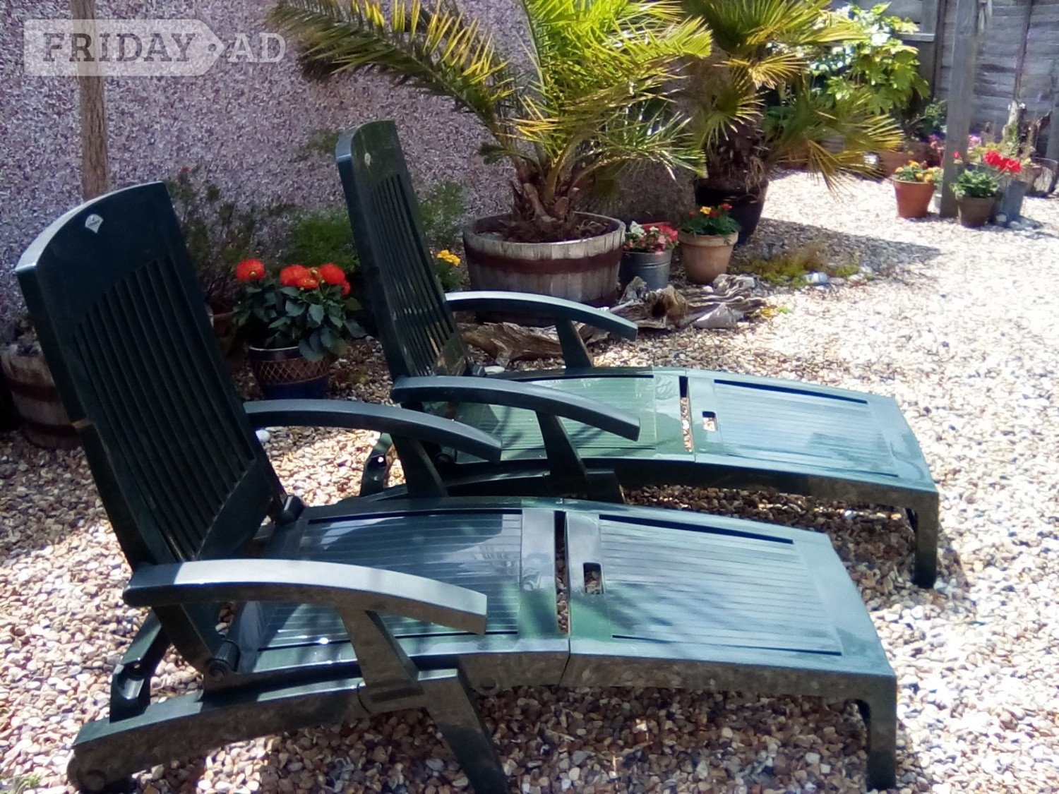 Two garden sunloungers with matching mattresses.  in Worthing