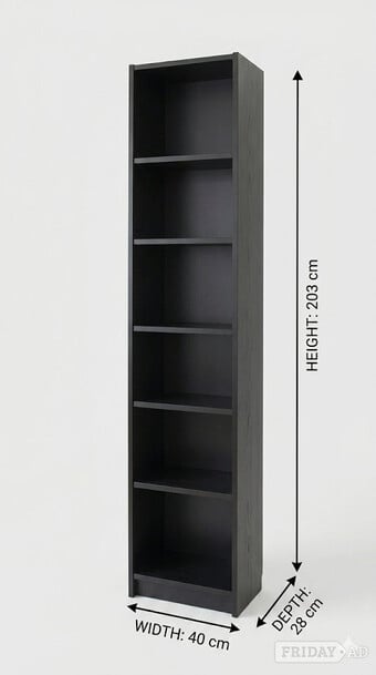 Tall slim black bookcase / shelving unit (203cm)
