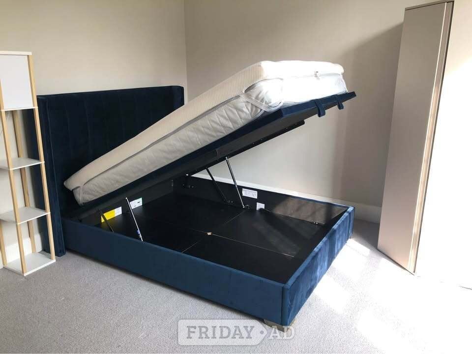 Blue King Bed with Ottomon Gaslift Storage in London