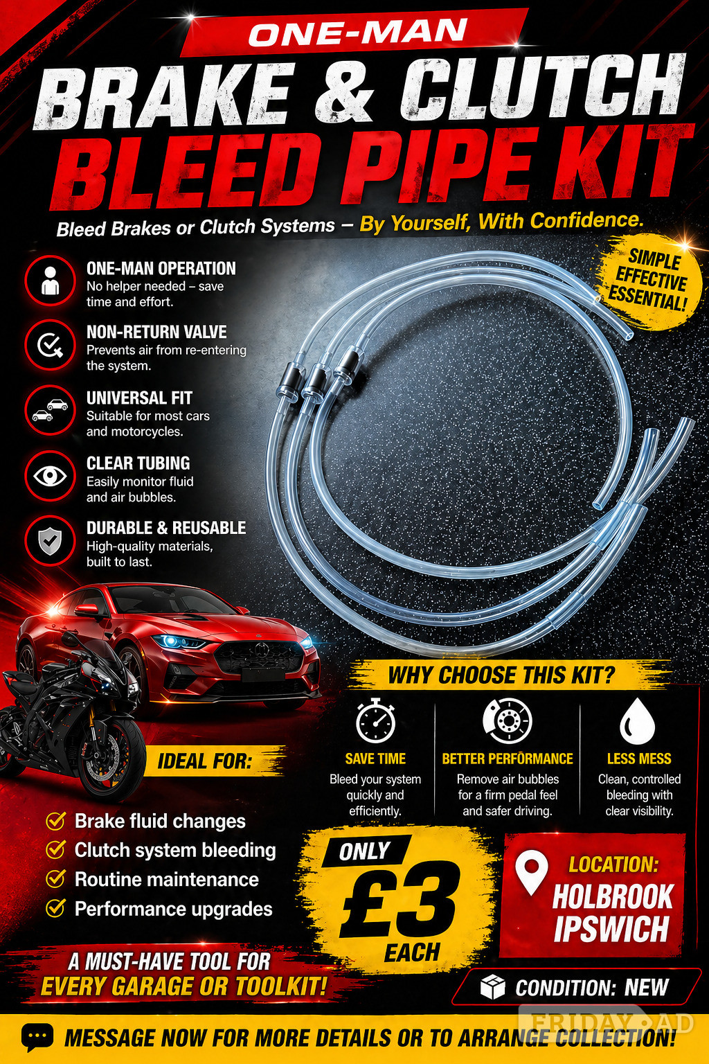 Motorcycle brake/clutch bleed pipe in Ipswich