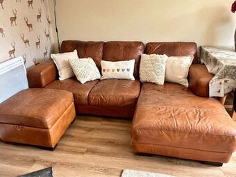 DFS Caeser Tan Leather 4x Seater Corner Sofa , Modular Modern Com