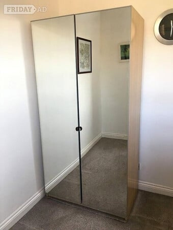  2 Door Oak Vinatge Fully Mirrored Wardrobe with Hanging Rail 