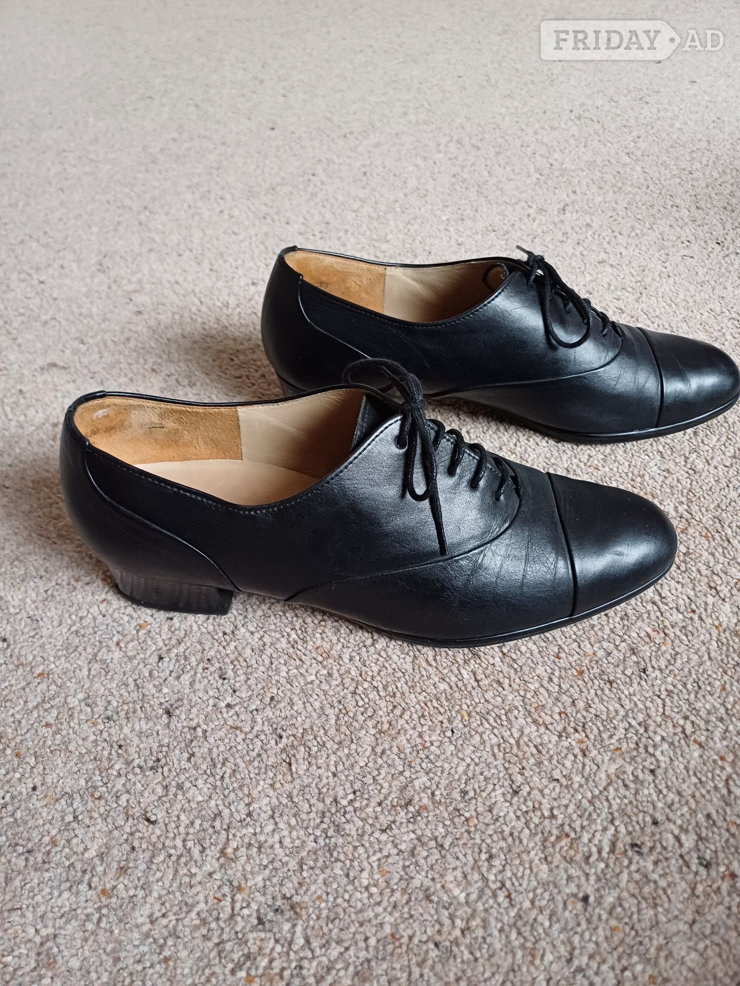 Black Ladies Leather Gabor Lace-up Shoes
