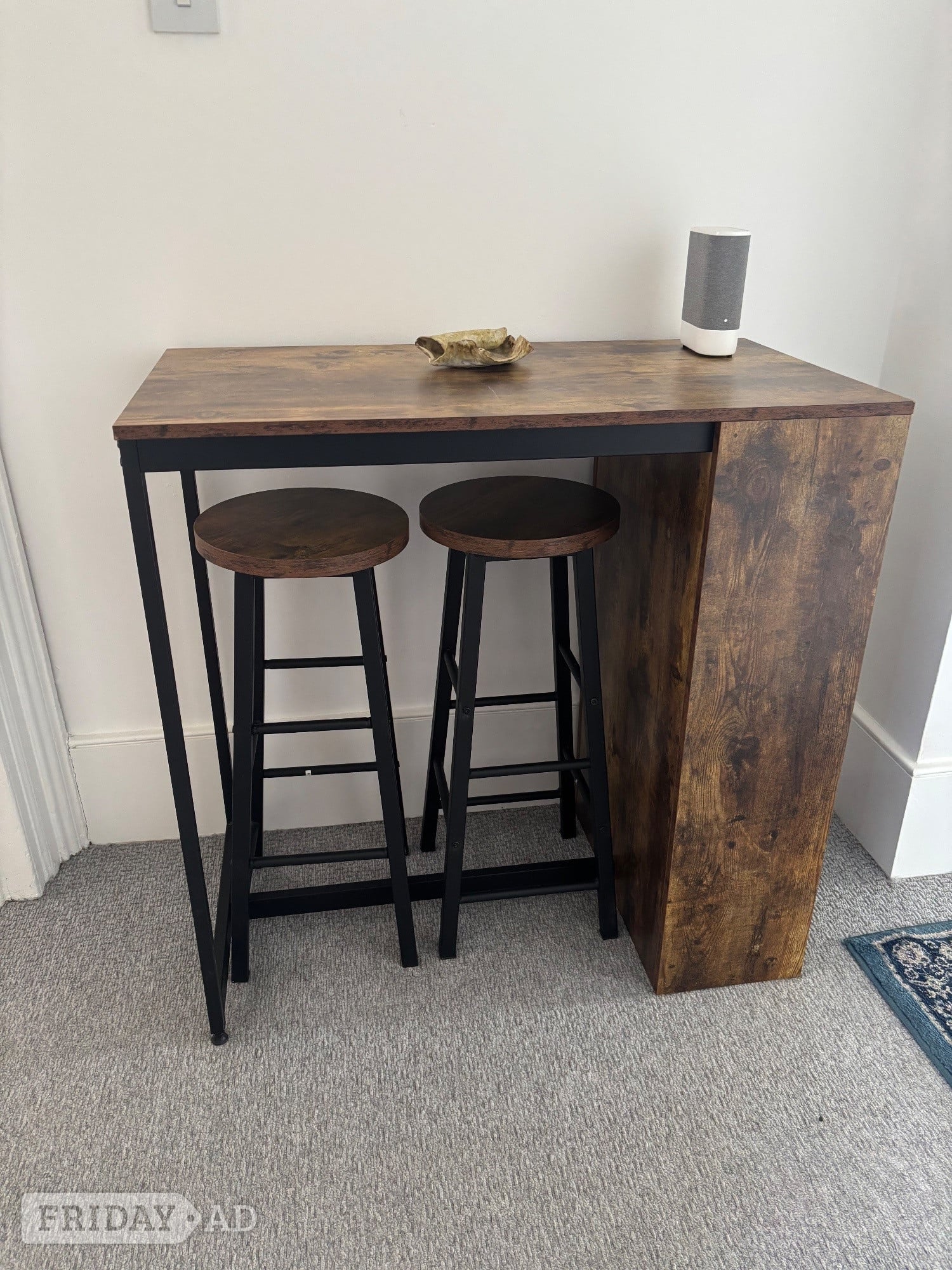 Dining Set / Breakfast Bar Table & 2 Stools – Brown & Black Metal in Hastings