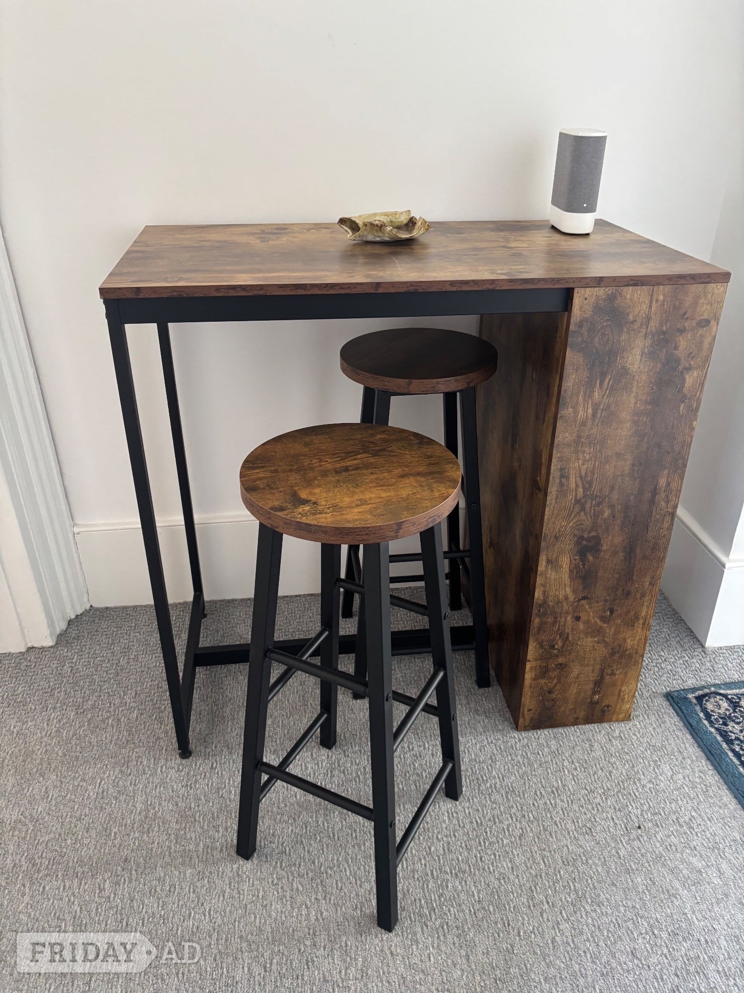 Dining Set / Breakfast Bar Table & 2 Stools – Brown & Black Metal