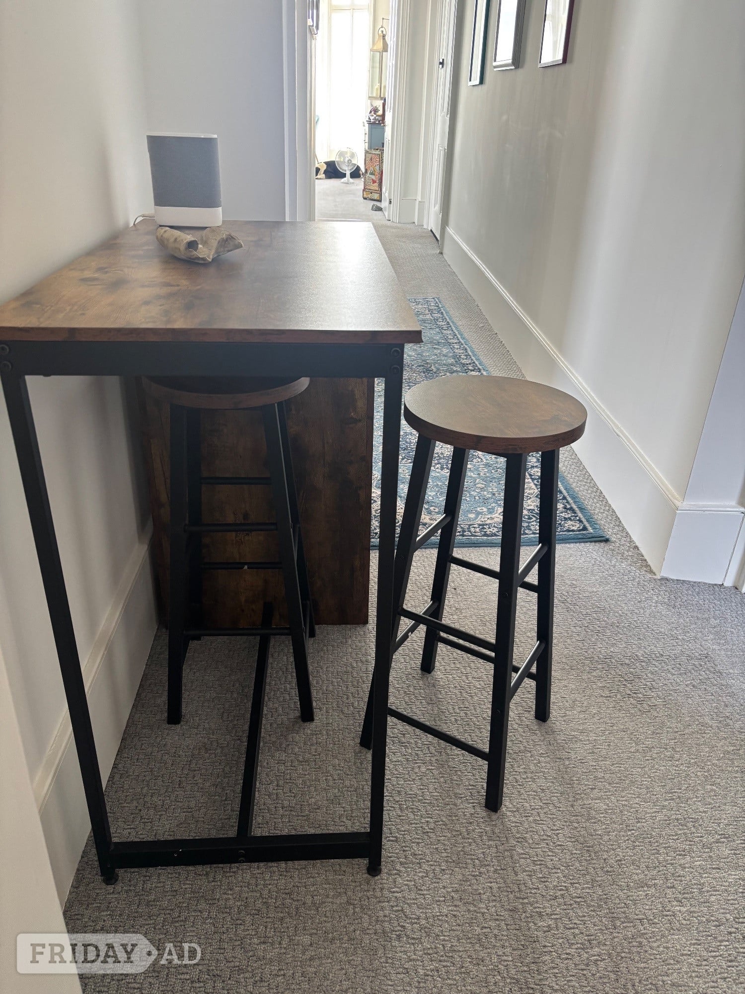 Hastings Dining Set / Breakfast Bar Table & 2 Stools – Brown & Black Metal