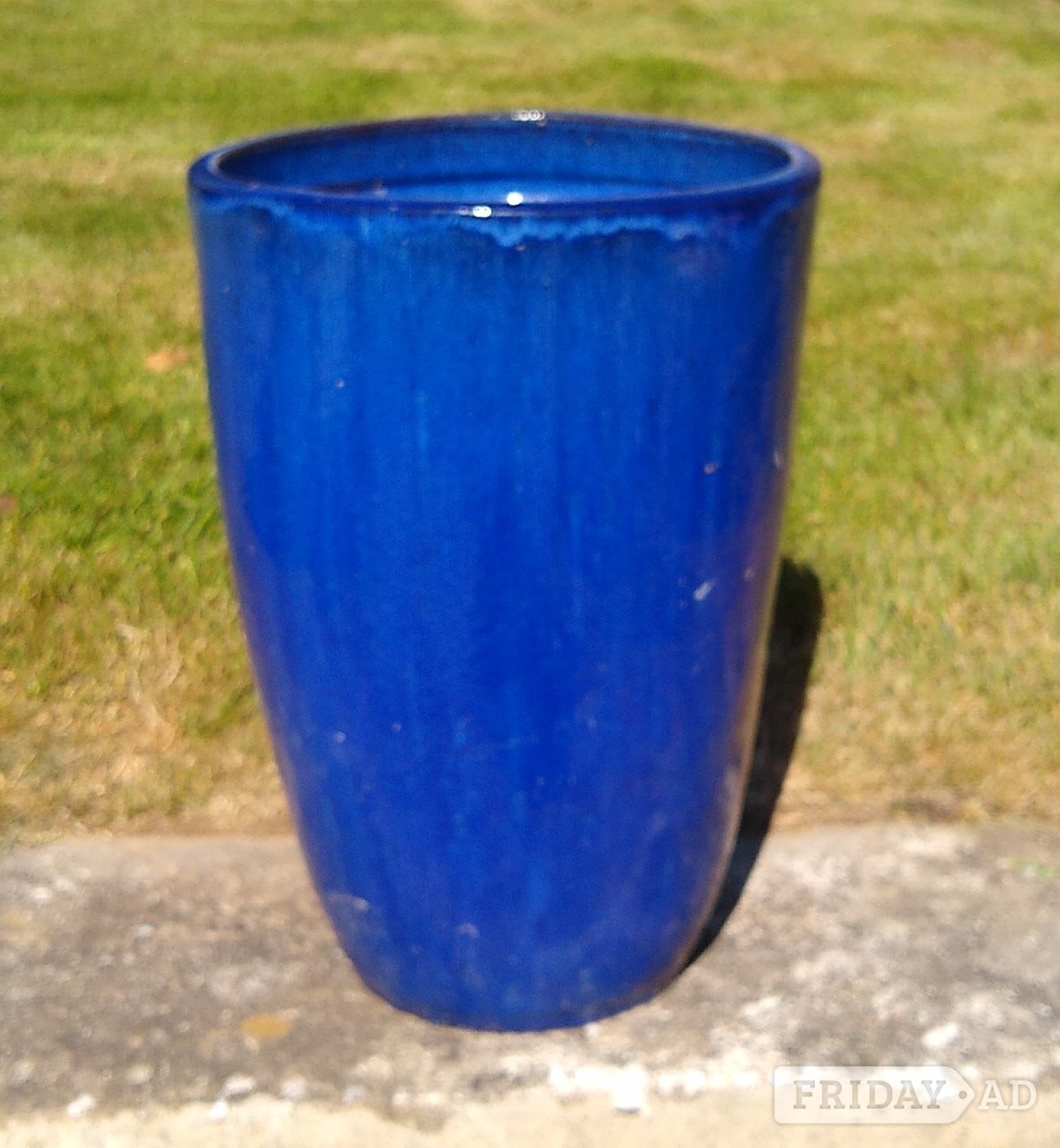 3 teracotta Blue Enamelled Pots Good condition