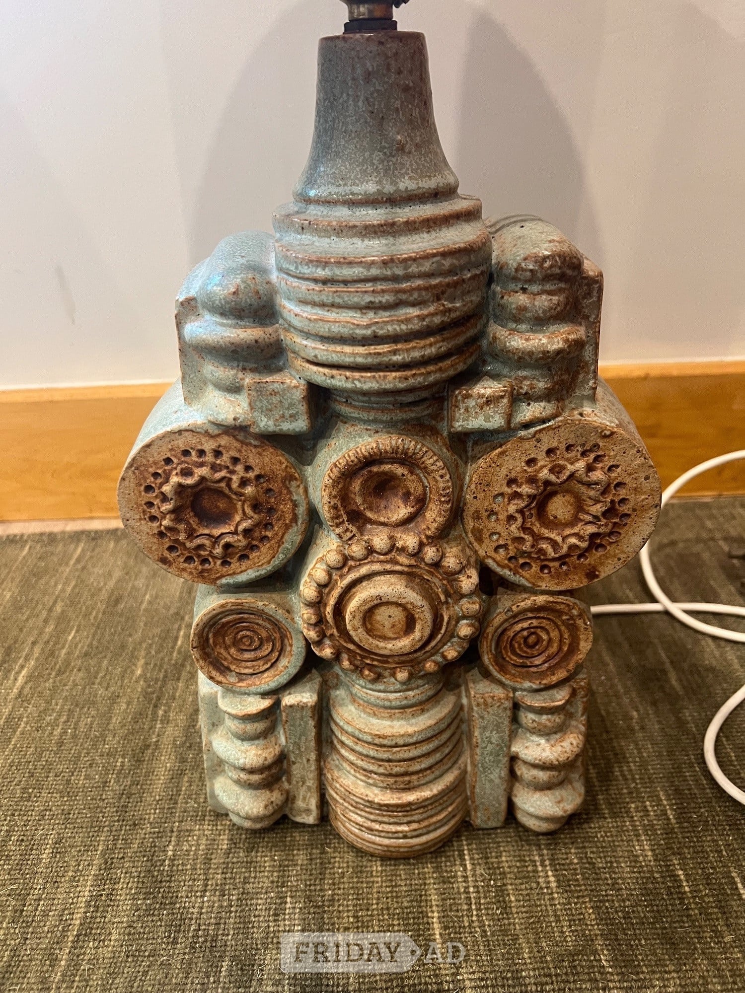 Vintage Bernard Rook Brutalist Ceramic Lamp & original Shade