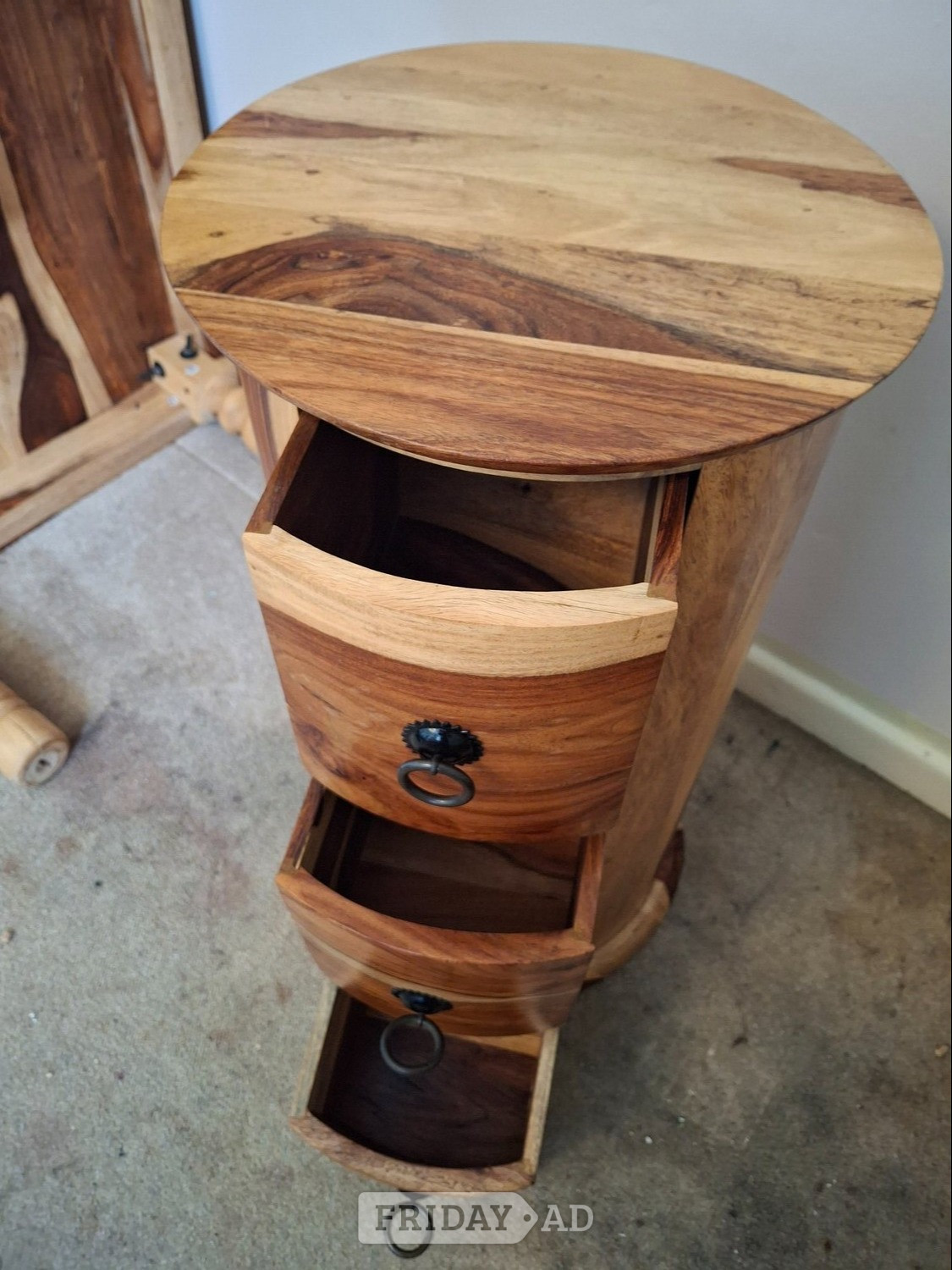 Oak wood Chest, large Coffee Table and Cylindrical Draws - Furniture