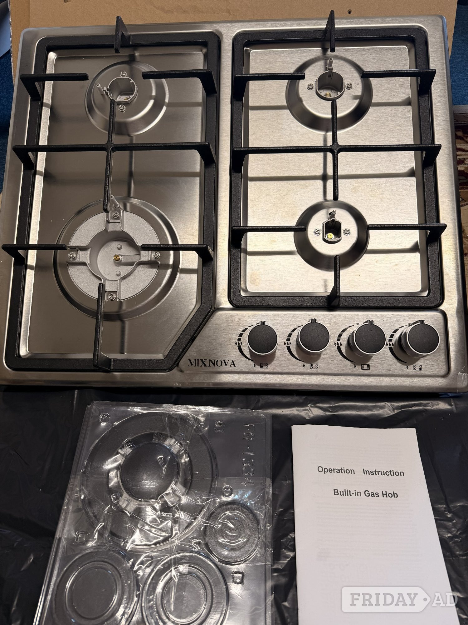 Bath MIXNOVA Brand New Silver 4 Burner Gas Hob - Unused Cooker Hob
