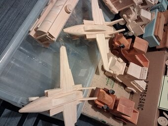 Collection of hand made wooden  cars planes lorrys tracktors mint