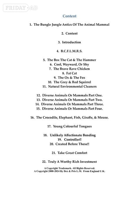 Purchase!! 'The Bungle Jungle Antics Of The Animal~Mammal.'  PDF Reader.