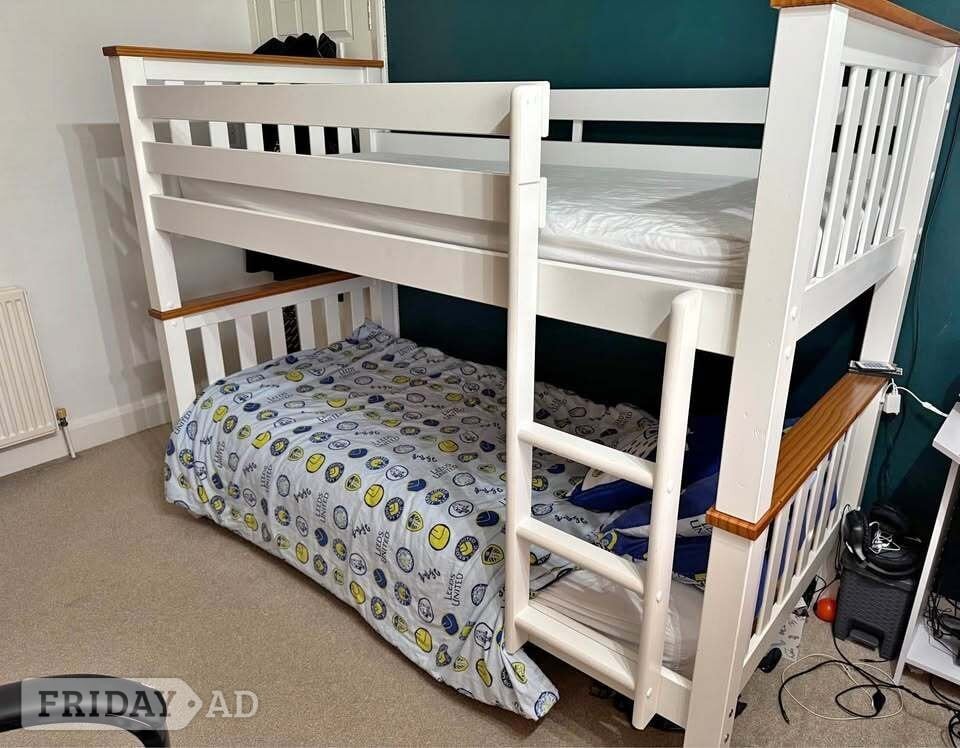 White Double Bunk Bed with mattress 