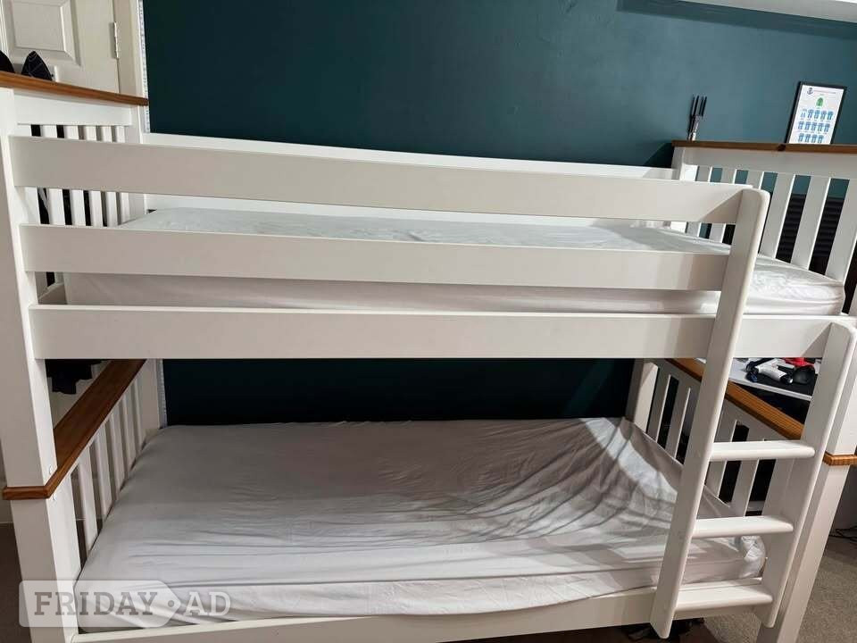 London White Double Bunk Bed with mattress 