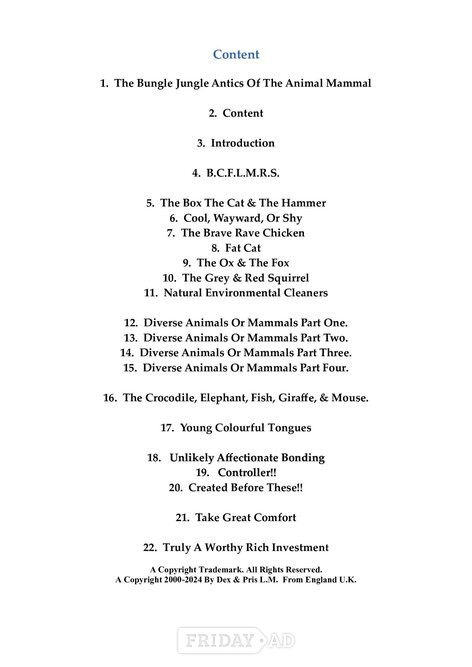 Purchase!! 'The Bungle Jungle Antics Of The Animal~Mammal.'  PDF Reader.