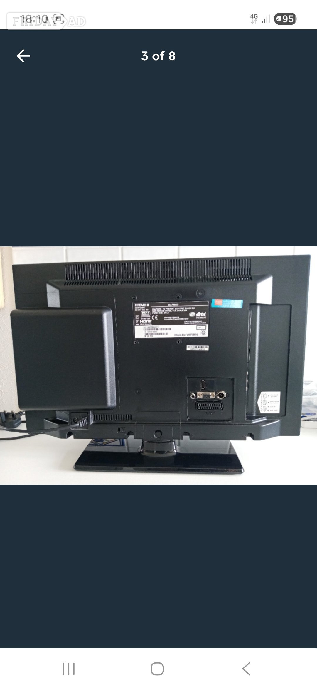 Peacehaven Perfect 22" Hitachi Colour TV, hardly used in Excellent Condition
