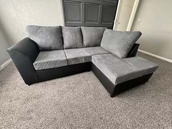 RIGHT HAND BYRON CORNER SOFA FIXED BACK - BLACK SNAKE/GREY CORD