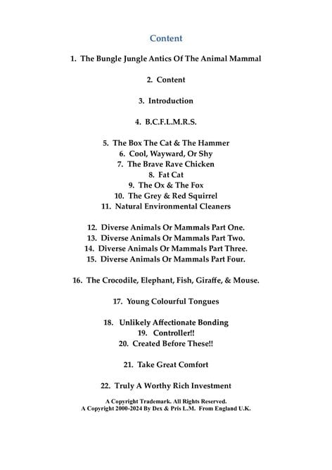 Purchase!! 'The Bungle Jungle Antics Of The Animal~Mammal.'  PDF Reader.