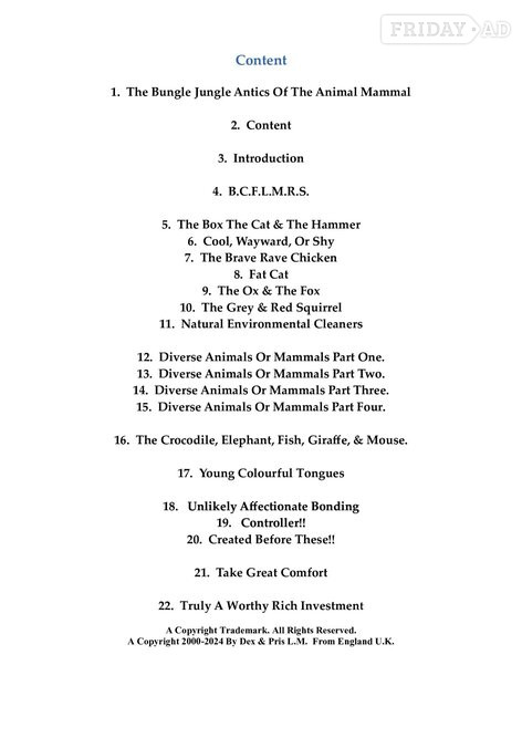 Purchase!! 'The Bungle Jungle Antics Of The Animal~Mammal.'  PDF Reader.
