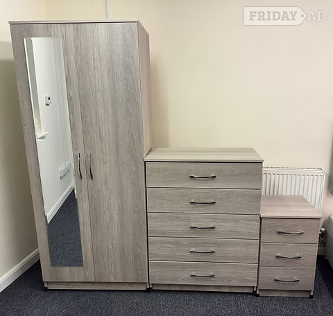 METRO (SILVER ) MIRROR WARDROBE CHEST & BEDSIDE - FULLY ASSEMBLED in Rotherham