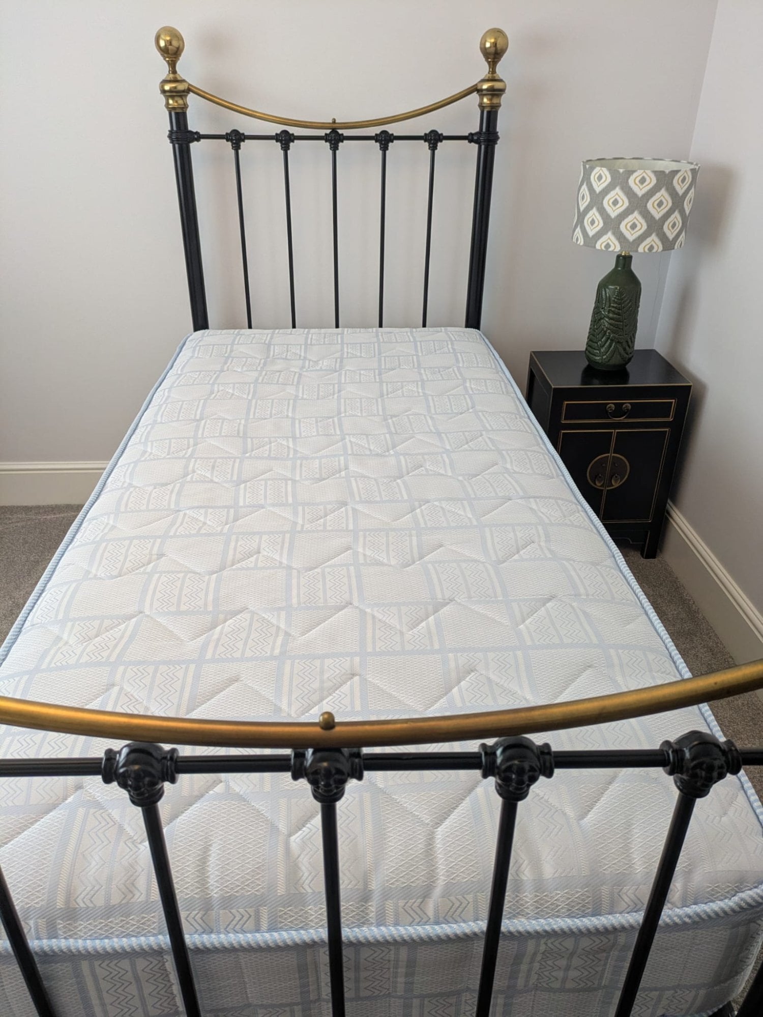 Cheltenham black and gold metal single bed with mattress 