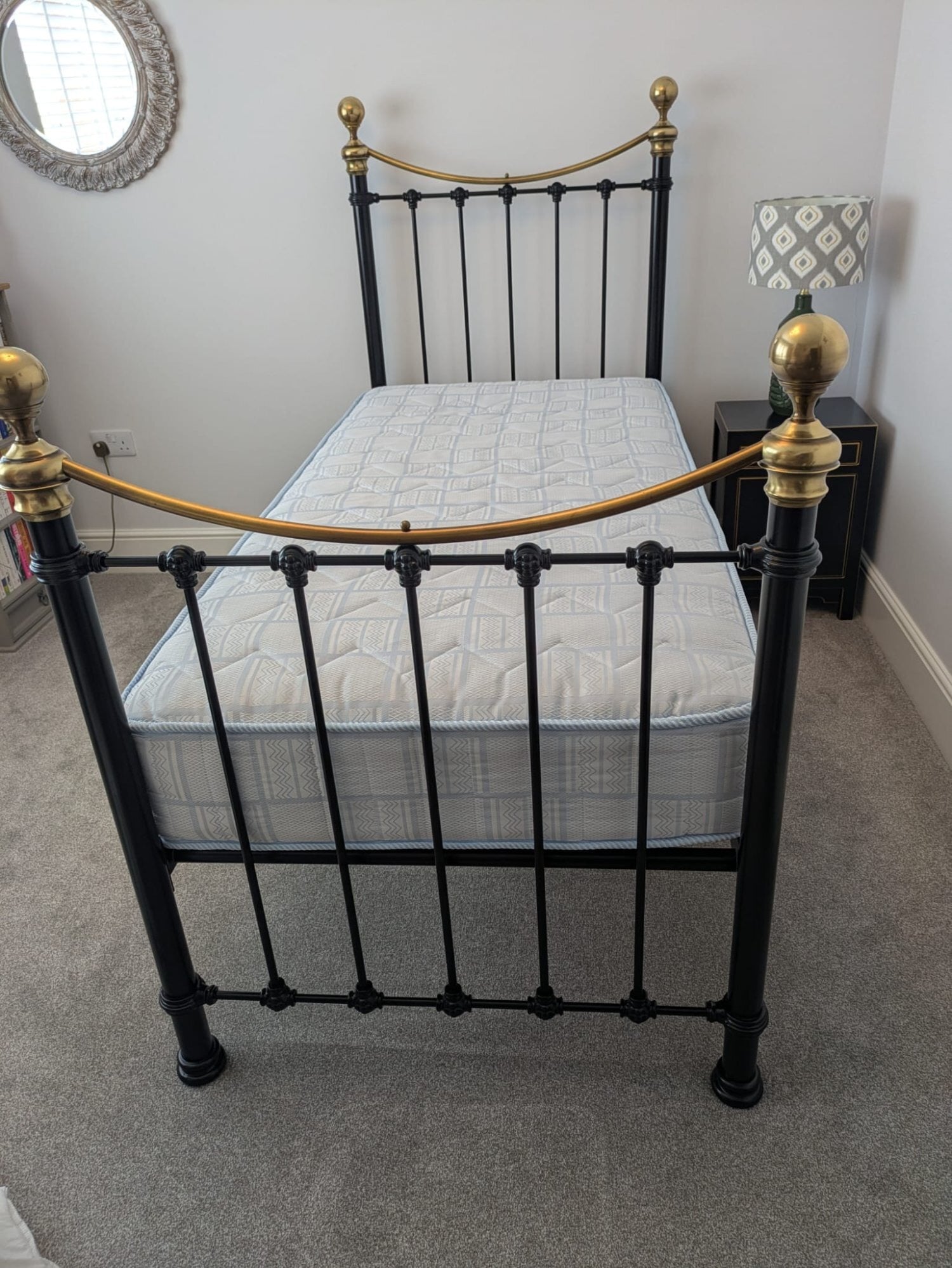 black and gold metal single bed with mattress 