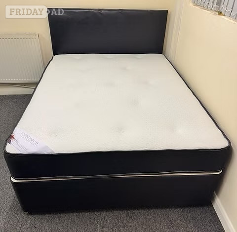 DOUBLE - PINEMASTER MEMORY MATTRESS BLACK DIVAN BASE & HEADBOARD in Rotherham
