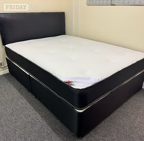 DOUBLE - PINEMASTER MEMORY MATTRESS BLACK DIVAN BASE & HEADBOARD