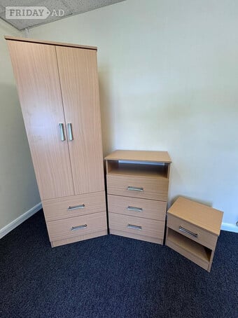 POLAR 2 DOOR WARDROBE CHEST AND BEDSIDE - BEECH EFFECT