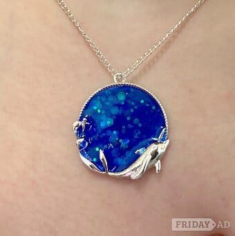Handmade glitter resin dolphin pendant and necklace