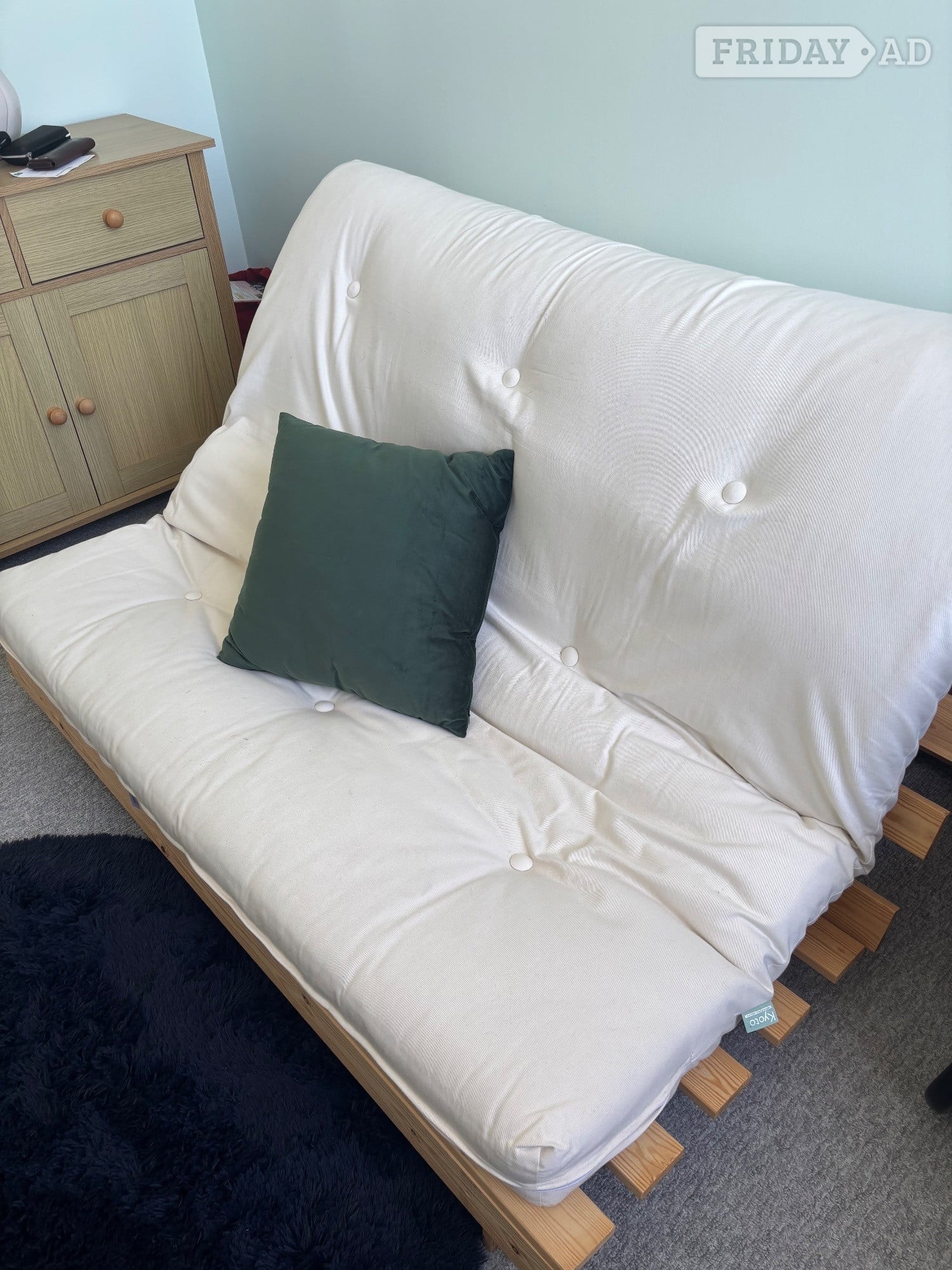 Cream Futon Sofa Bed - Wooden Frame, Good Condition in Hastings