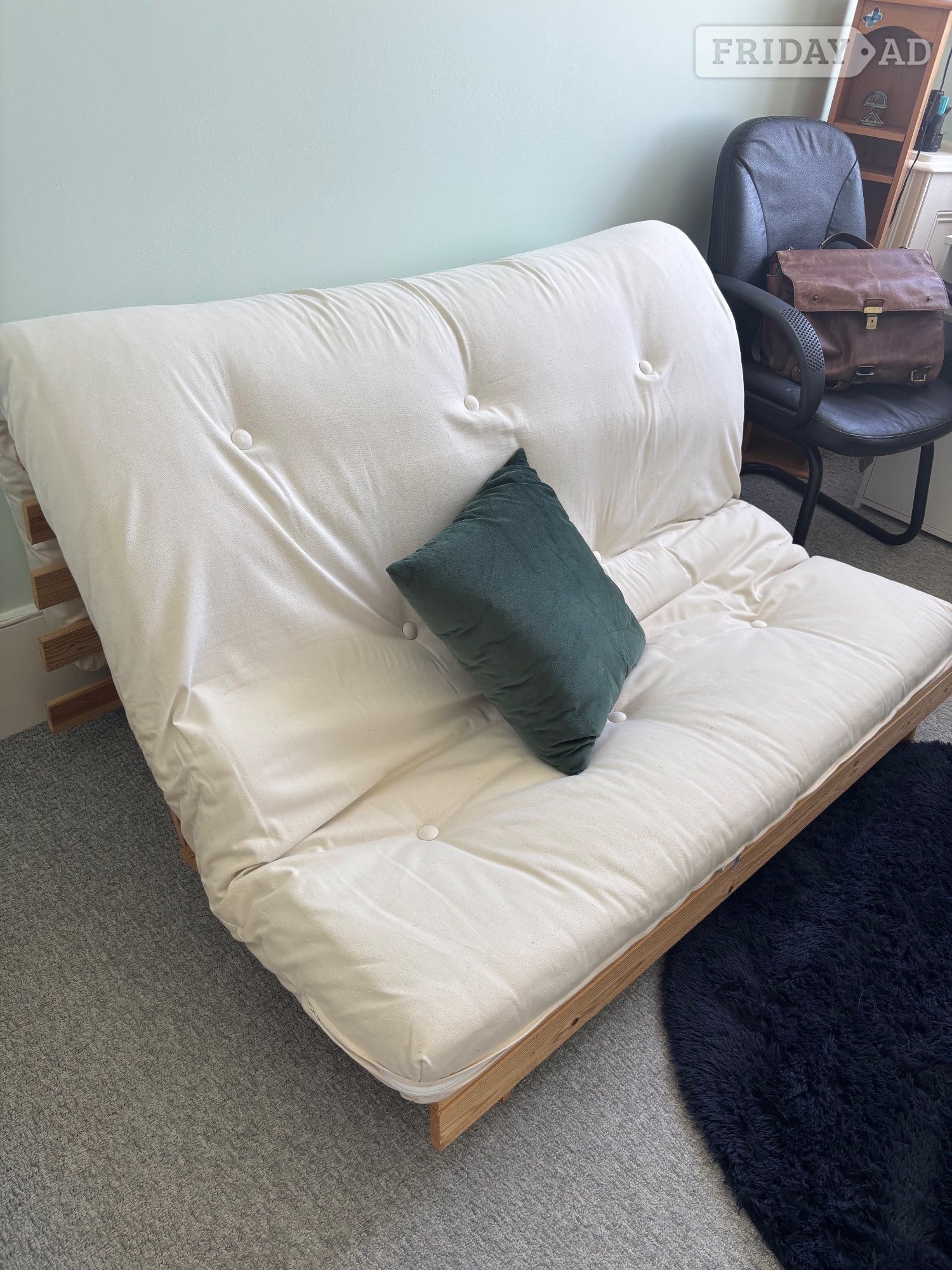 Cream Futon Sofa Bed - Wooden Frame, Good Condition