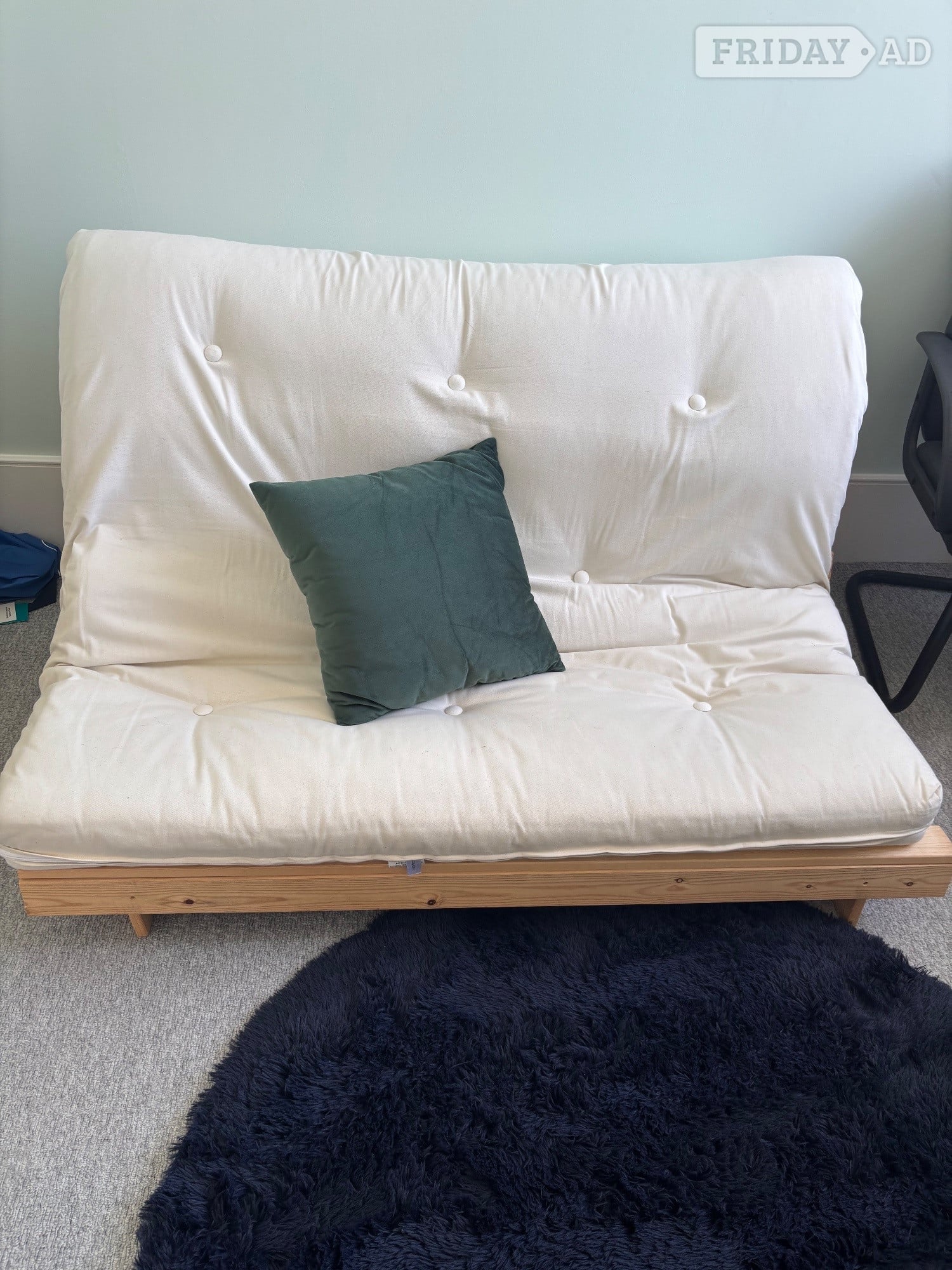 Hastings Cream Futon Sofa Bed - Wooden Frame, Good Condition