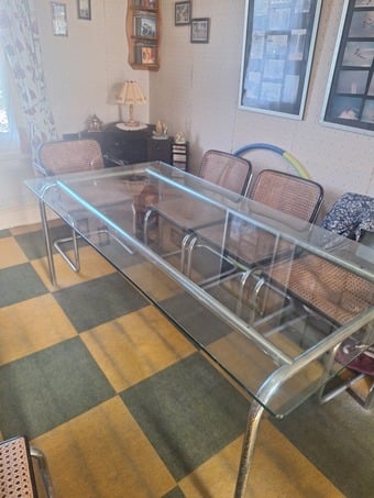 Glass top and chrome legs table. 6ft by 3ft