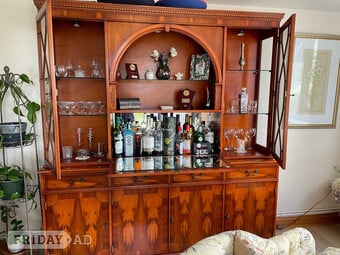 Yew 2 piece display/drinks cabinet