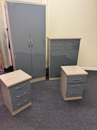 NEVADA 2 DOOR 1 DRAWER WARDROBE BEDROOM SET GREY GLOSS/LIGHT OAK 